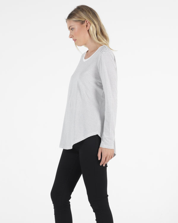 Megan Long Sleeve Top - White/Black Stripe